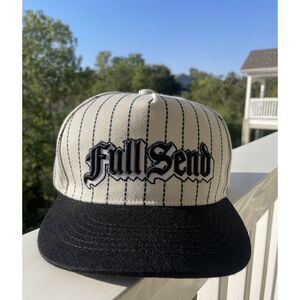 Full Send Nelk Boys 2021 Bronx Baseball Strapback Hat Cap Pinstripe White Black